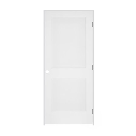 TRIMLITE Primed 2Panel Interior Flat Panel Door Ovolo Bead 71/4" LH Prehung Door Brushed Chrome Hinges 2668pri8082LH26D714